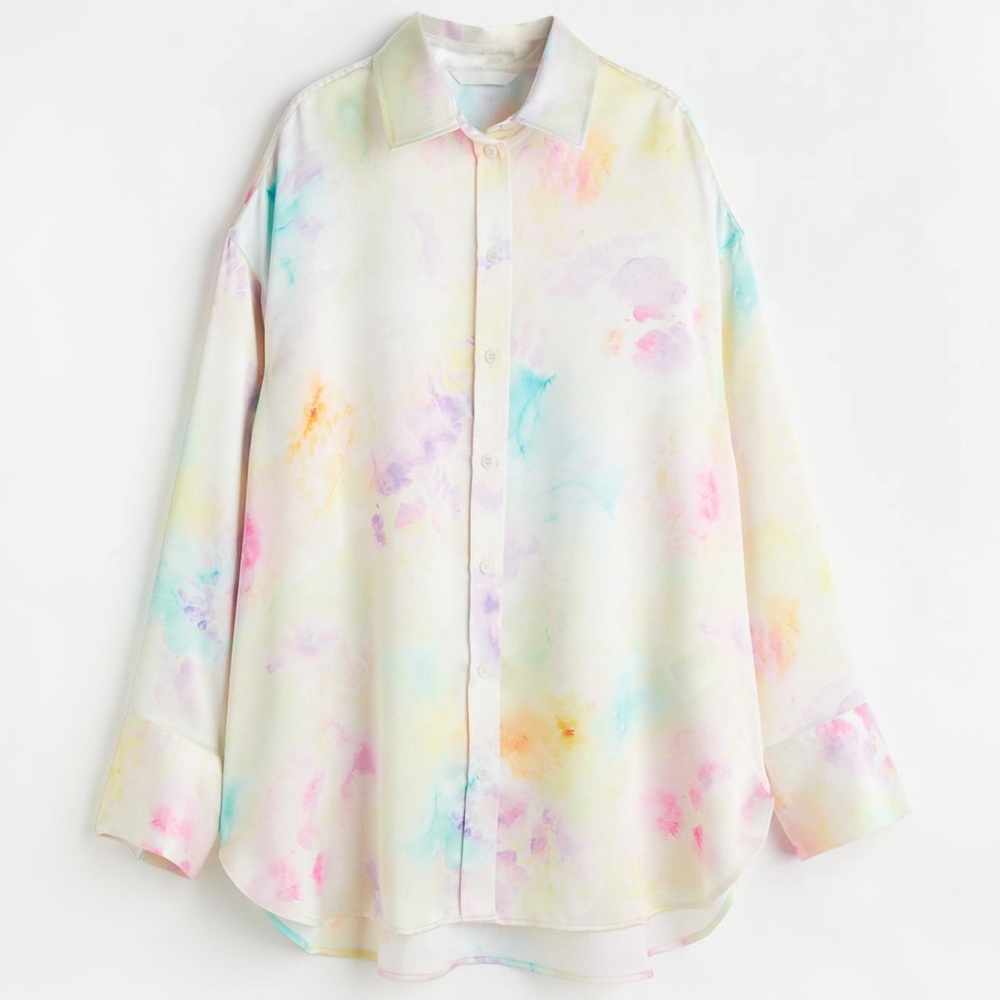 H&M Tie Dye Oversized Satin Blouse